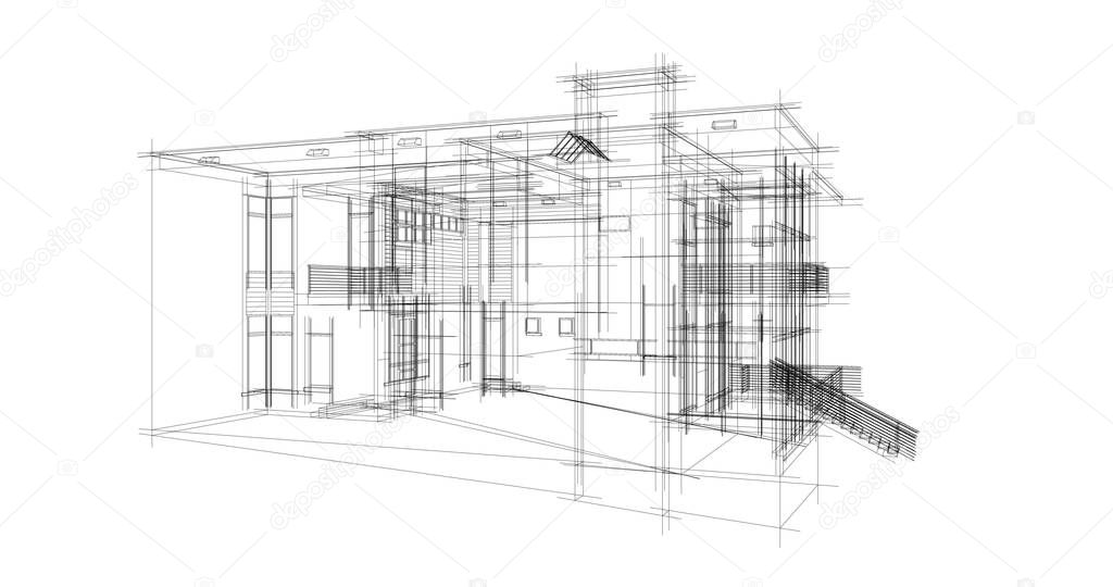 architecture building 3d illustration on background,