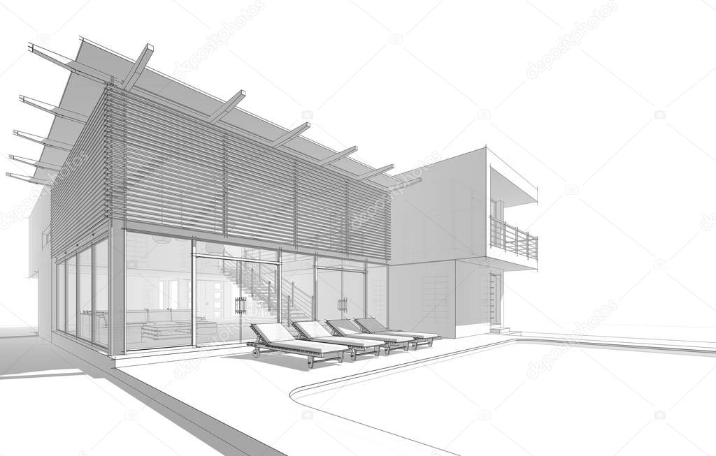 architectural drawings 3d illustration - Illustration