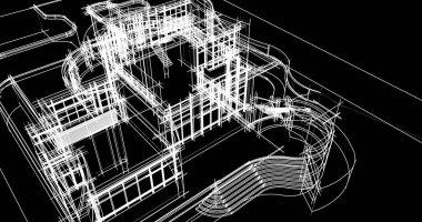 Arkaplanda mimari bina 3d illüstrasyon,