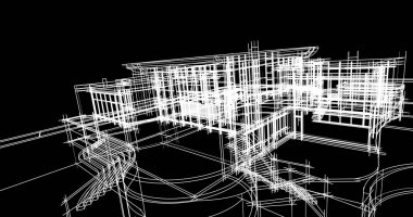 Arkaplanda mimari bina 3d illüstrasyon,