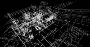 mimari çizimleri 3B illüstrasyon - illüstrasyon