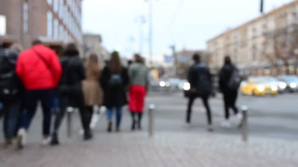 Vista Sfocata Persone Che Camminano Lungo Strada Centrale Khreschyatik Kiev — Video Stock