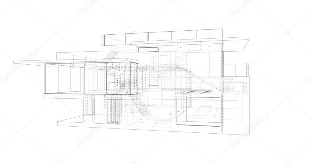 House concept sketch 3d illustration