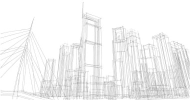 şehir mimarisi ve binalar 3D çizimi 