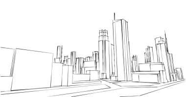 şehir mimarisi ve binalar 3D çizimi 