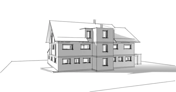 房子概念剪影3D — 图库照片