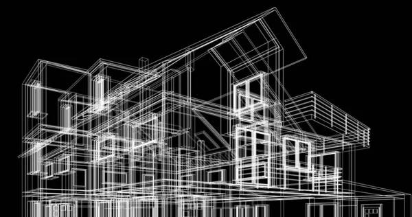 房子概念剪影3D — 图库照片