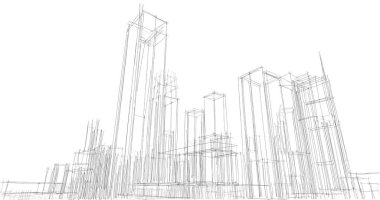 şehir mimarisi ve binalar 3D çizimi 