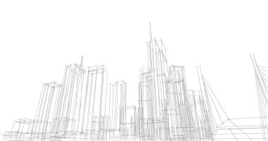 şehir mimarisi ve binalar 3D çizimi 