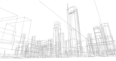 şehir mimarisi ve binalar 3D çizimi 