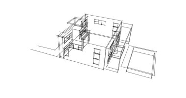  Mimari bina tasarımının 3 boyutlu illüstrasyonu