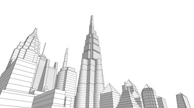 Mimari bina, kentsel kentsel illüstrasyon tasarımı, soyut arkaplan.