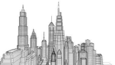 Mimari bina, kentsel kentsel illüstrasyon tasarımı, soyut arkaplan.