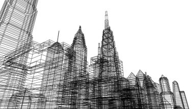 Mimari bina, kentsel kentsel illüstrasyon tasarımı, soyut arkaplan.