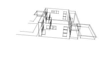  Mimari bina tasarımının 3 boyutlu illüstrasyonu