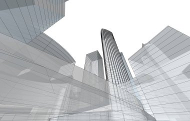 Mimari bina tasarımının 3 boyutlu illüstrasyonu