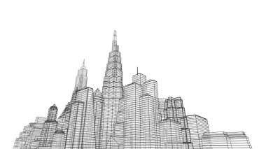 Mimari bina, kentsel kentsel illüstrasyon tasarımı, soyut arkaplan.