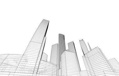 Mimari bina tasarımının 3 boyutlu illüstrasyonu