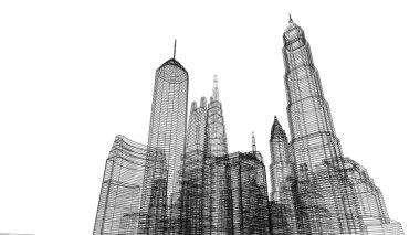 Mimari bina, kentsel kentsel illüstrasyon tasarımı, soyut arkaplan.