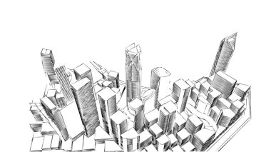 Mimari bina, kentsel kentsel illüstrasyon tasarımı, soyut arkaplan.