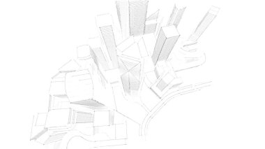 Mimari bina, kentsel kentsel illüstrasyon tasarımı, soyut arkaplan.