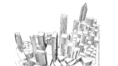 Mimari bina, kentsel kentsel illüstrasyon tasarımı, soyut arkaplan.