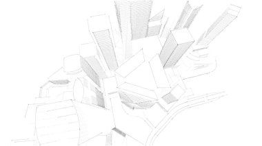 Mimari bina, kentsel kentsel illüstrasyon tasarımı, soyut arkaplan.