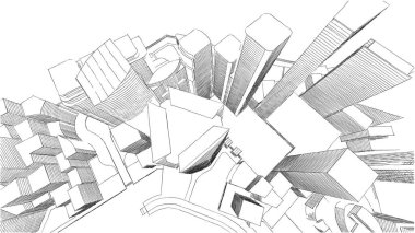 Mimari bina, kentsel kentsel illüstrasyon tasarımı, soyut arkaplan.