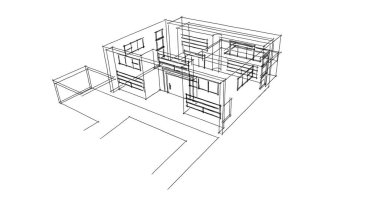  Mimari bina tasarımının 3 boyutlu illüstrasyonu