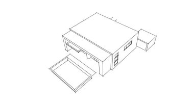  Mimari bina tasarımının 3 boyutlu illüstrasyonu