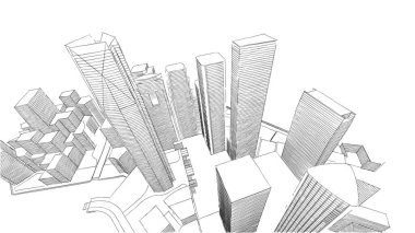 Mimari bina, kentsel kentsel illüstrasyon tasarımı, soyut arkaplan.