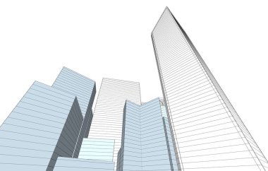 Mimari bina tasarımının 3 boyutlu illüstrasyonu