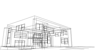  Mimari bina tasarımının 3 boyutlu illüstrasyonu