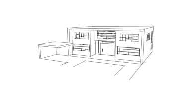  Mimari bina tasarımının 3 boyutlu illüstrasyonu