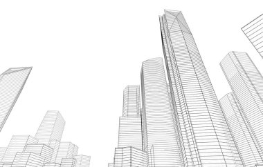 Mimari bina tasarımının 3 boyutlu illüstrasyonu