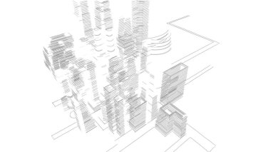 Mimari bina, kentsel kentsel illüstrasyon tasarımı, soyut arkaplan.