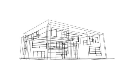  Mimari bina tasarımının 3 boyutlu illüstrasyonu