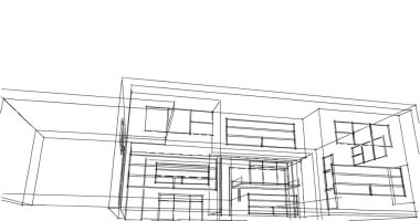  Mimari bina tasarımının 3 boyutlu illüstrasyonu