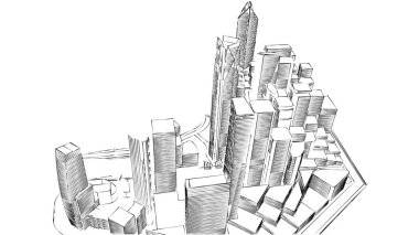 Mimari bina, kentsel kentsel illüstrasyon tasarımı, soyut arkaplan.