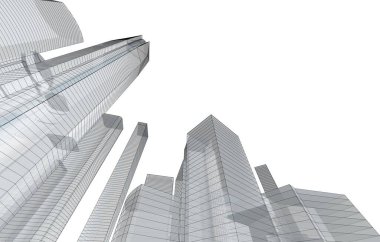 Mimari bina tasarımının 3 boyutlu illüstrasyonu