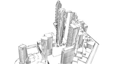 Mimari bina, kentsel kentsel illüstrasyon tasarımı, soyut arkaplan.