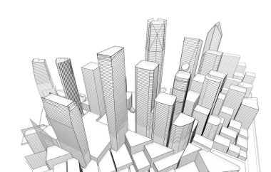 Mimari bina tasarımının 3 boyutlu illüstrasyonu