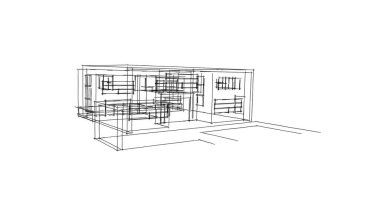  Mimari bina tasarımının 3 boyutlu illüstrasyonu