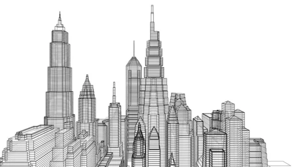 建築物の建築都市3Dイラストデザイン 抽象的な背景 — ストック写真