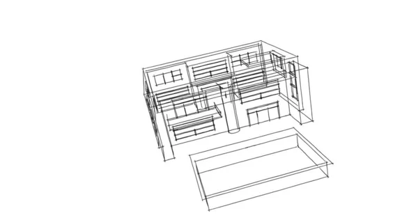 建筑设计的3D图解 — 图库照片