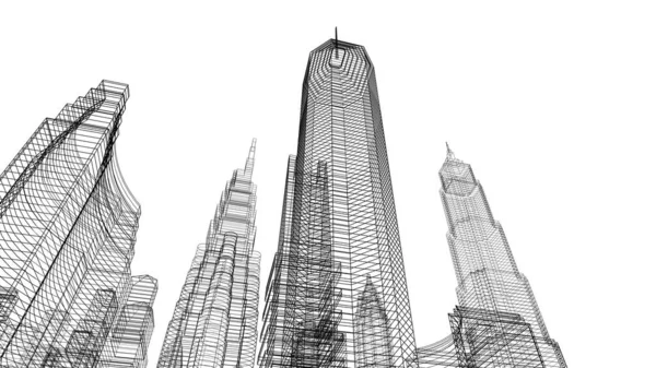 建築物の建築都市3Dイラストデザイン 抽象的な背景 — ストック写真