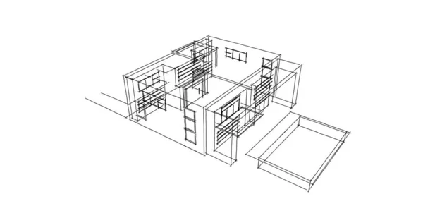 建筑设计的3D图解 — 图库照片