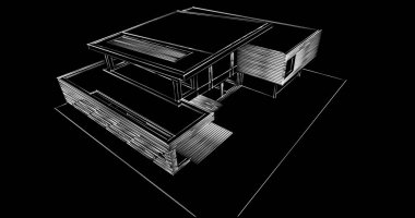 Mimari sanat konseptinde soyut çizgiler, minimum geometrik şekiller. 