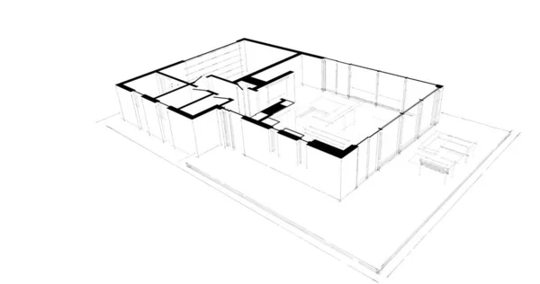 建筑施工的三维建筑图解设计 — 图库照片