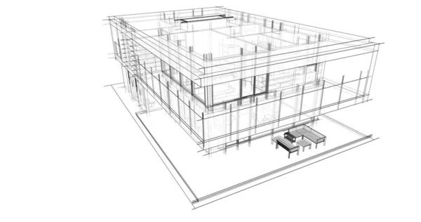 建筑施工的三维建筑图解设计 — 图库照片